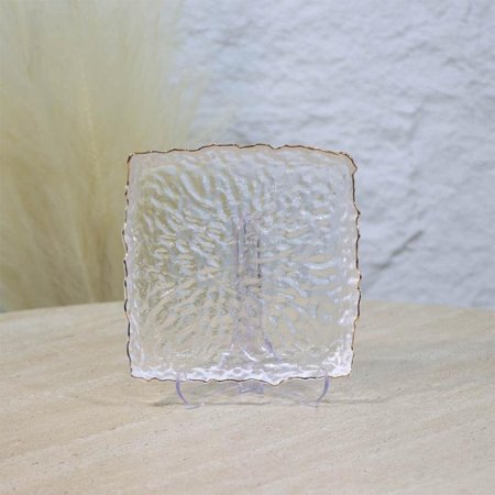 صحن مكسرات 15سم مربع زجاج شفاف اطار معرج وجه مموج اطار ذهبي A25/9 =ع1 =ع4 =WW